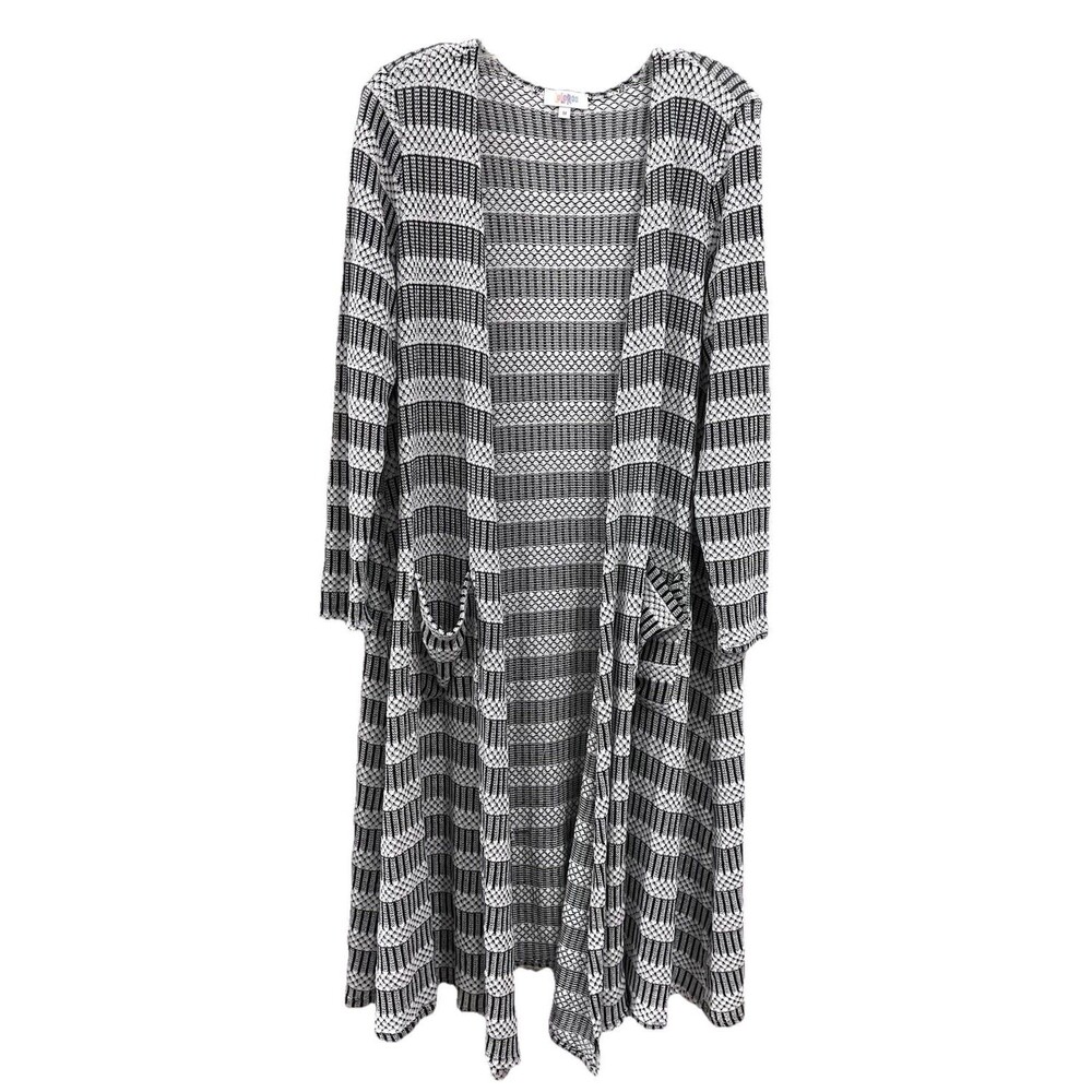 Lularoe Semi-sheer Basic Duster Open Long Cardigan Black White Pockets Medium